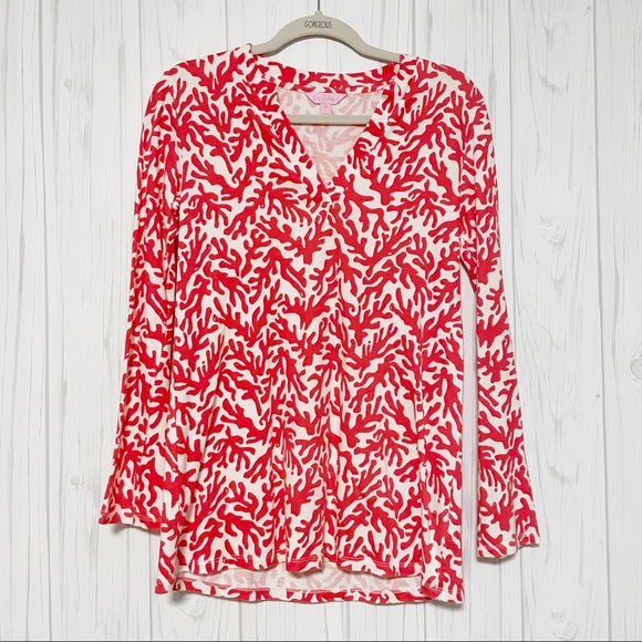 Lilly Pulitzer Odette Tunic Coral Top Size XS - Picture 2 of 7
